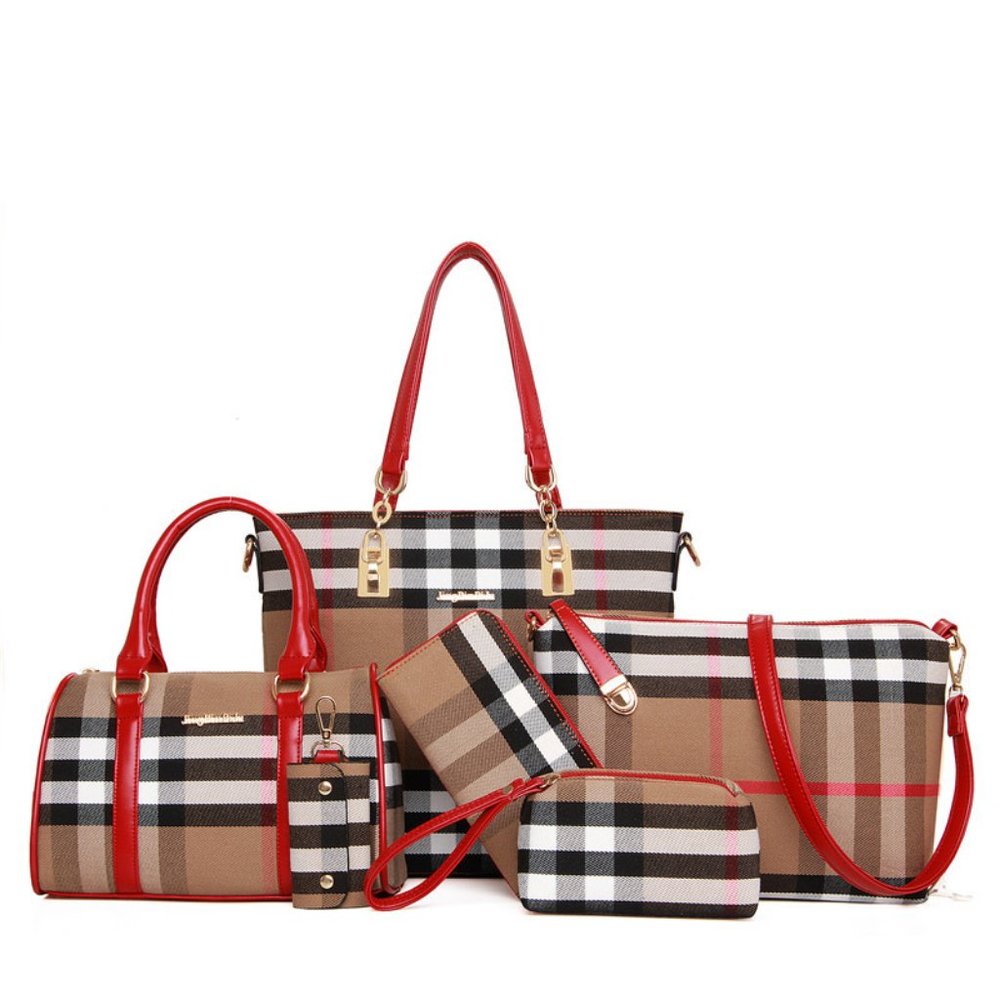 Women Handbag Set 6 pcs/Composite Bags for set Women Plaid Handbag Crossbody Bag